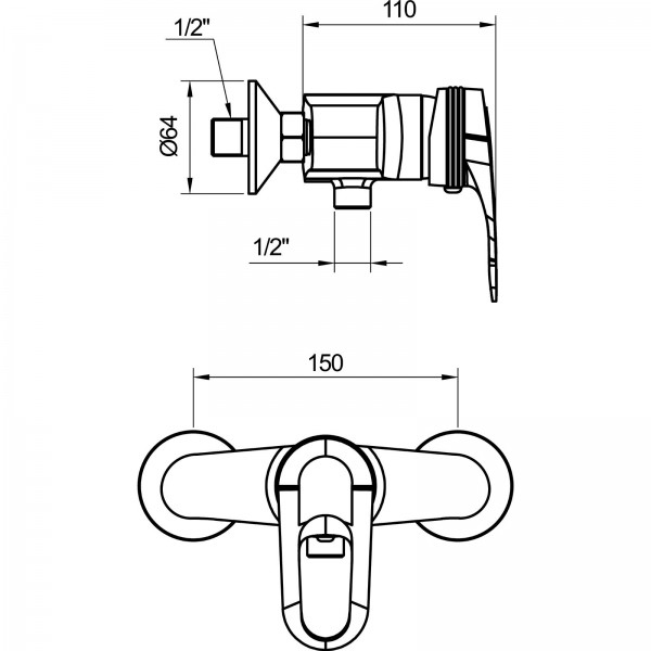 1/2" MANUAL Shower Mixer Tap 150mm pipe centres static caravan spares