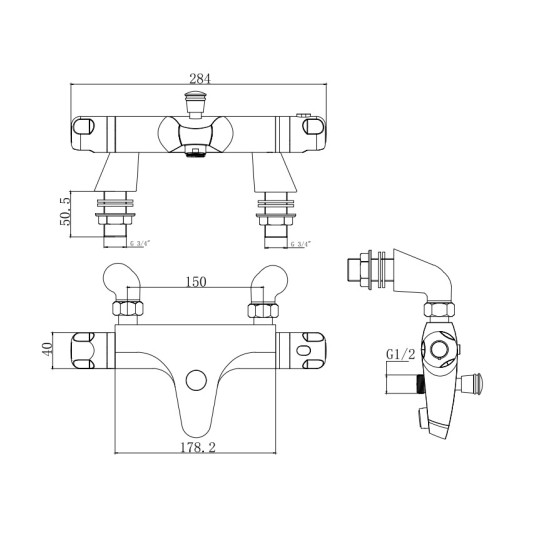 Nowton Thermostatic Bath Filler Shower Valve Black