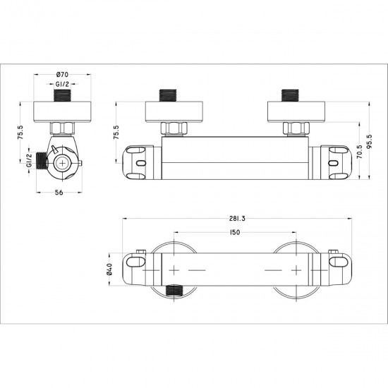 GEM Bottom Outlet Bar Thermostatic Bar Shower Mixer Valve