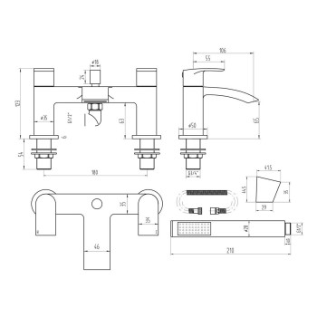 Belini Black Bath Shower Mixer With Head, Hose Holder