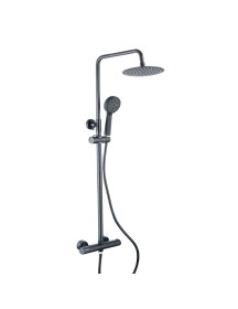 Round Black Thermostatic Shower Mixer With Rigid Riser Rail Kit