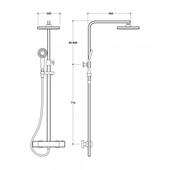 Round Black Thermostatic Shower Mixer With Rigid Riser Rail Kit