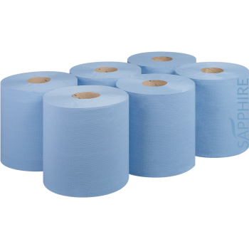 BLUE EMBOSSED CENTRE FEED PAPER ROLLS 150M x 6 PACK 2 PLY