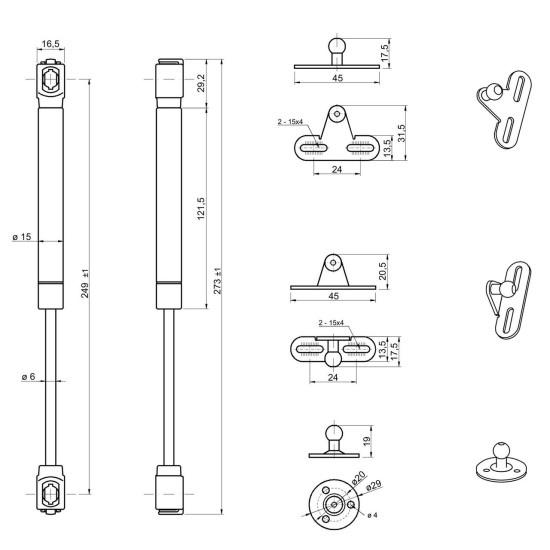 Gas Strut Stay 100NM For Cabinet/Cupboard Doors