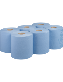 BLUE EMBOSSED CENTRE FEED PAPER ROLLS 150M x 6 PACK 2 PLY