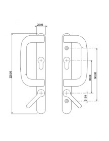 UPVC Inline Patio Door Handle Locking Fuhr Lock Black