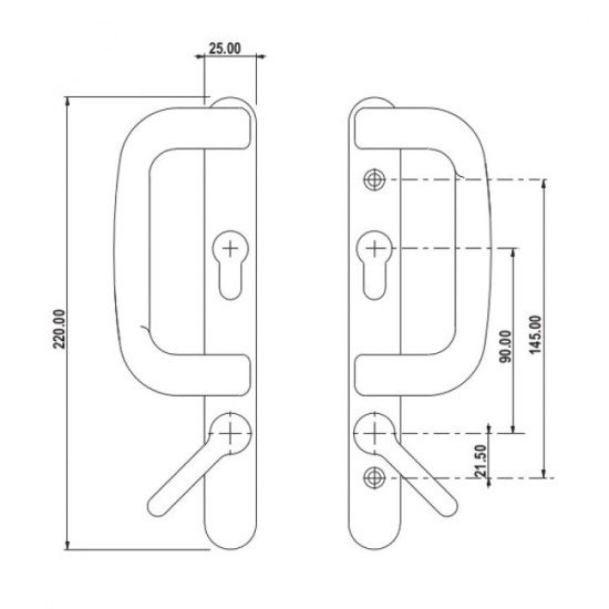 UPVC Inline Patio Door Handle Locking Fuhr Lock White