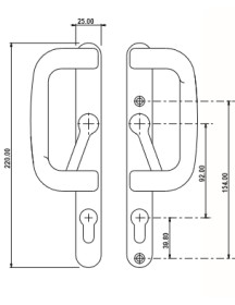 UPVC Inline Patio Door Handle XL Locking Black