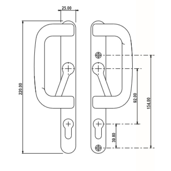 UPVC Inline Patio Door Handle XL Locking Black