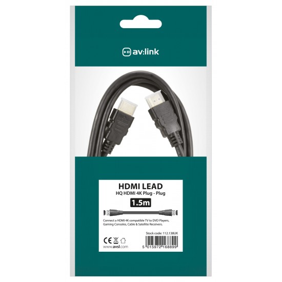 HQ 4K Ready High Speed HDMI Lead with Ethernet 1.5m