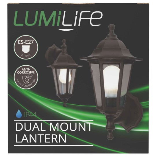 Black Six Sided Lantern Dual Mount