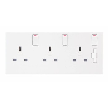 13A 1 and 2 to 3 Gang Switched Converter Socket White