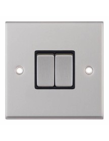 Satin Chrome Black Insert 2 Gang 2 Way Switch 
