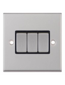 Satin Chrome Black Insert 3 Gang 2 Way Switch 