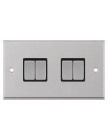 Satin Chrome Black Insert 4 Gang 2 Way Switch 
