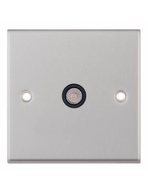 Satin Chrome & Black Insert 1 Gang TV/FM Co-Axial Aerial Socket Outlet