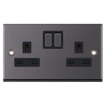Black Nickel & Black Insert Double 2 Gang Switched Socket 13A