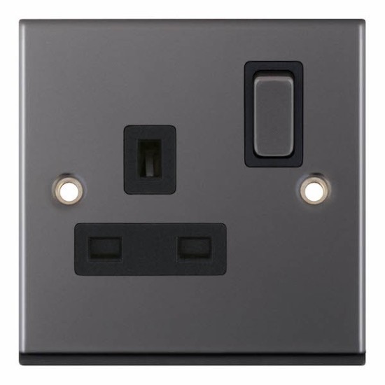 Black Nickel Black Insert Single 1 Gang Switched Socket 13A