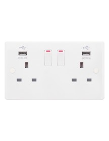 Smooth White 2 Gang 13A Switched Socket with USB Outlet