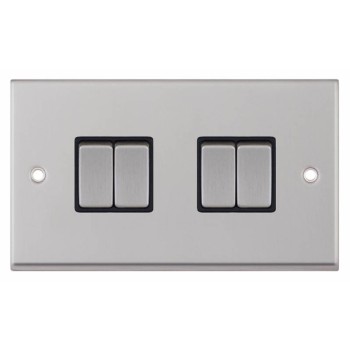 Satin Chrome Black Insert 4 Gang 2 Way Switch 