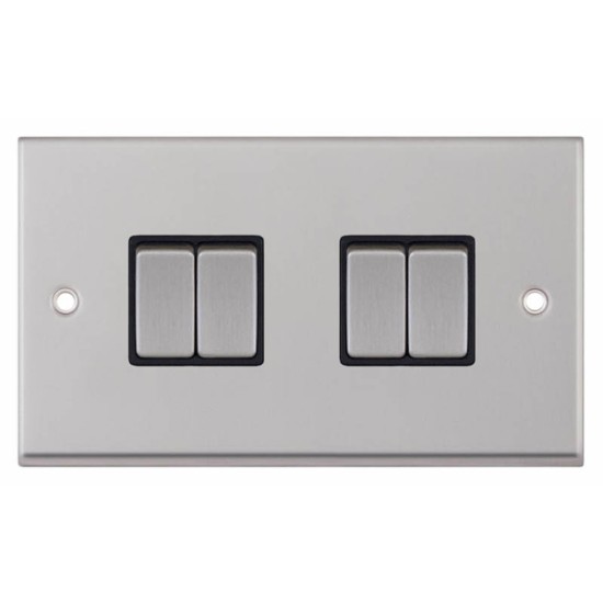 Satin Chrome Black Insert 4 Gang 2 Way Switch