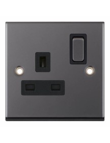 Black Nickel Black Insert Single 1 Gang Switched Socket 13A
