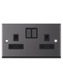 Black Nickel & Black Insert Double 2 Gang Switched Socket 13A