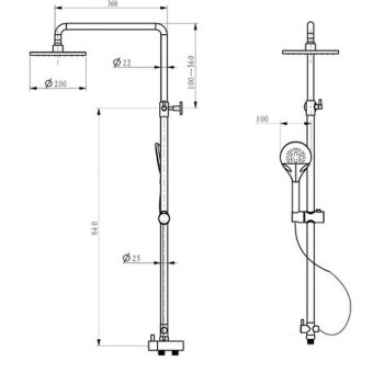 Overhead Rain Shower Riser Rail Kit