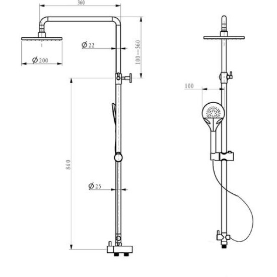 Overhead Rain Shower Riser Rail Kit