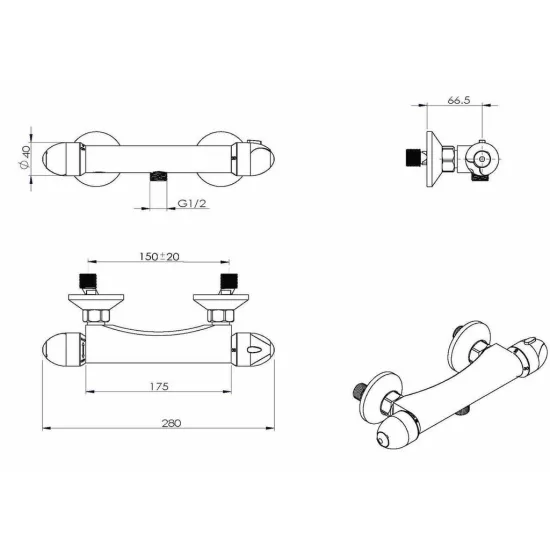 GEM Torpedo Thermostatic Bar Shower Mixer Valve