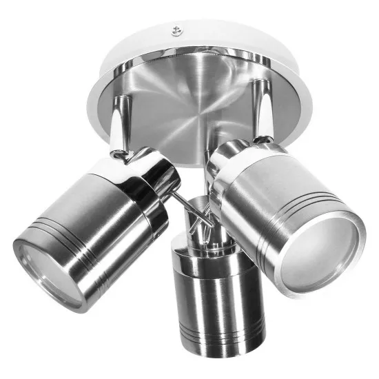 GU10 Circular 3 Spot Ceiling Light IP44 Rated Brushed Chrome