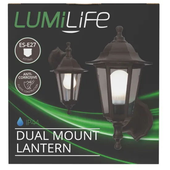 Black Six Sided Lantern Dual Mount