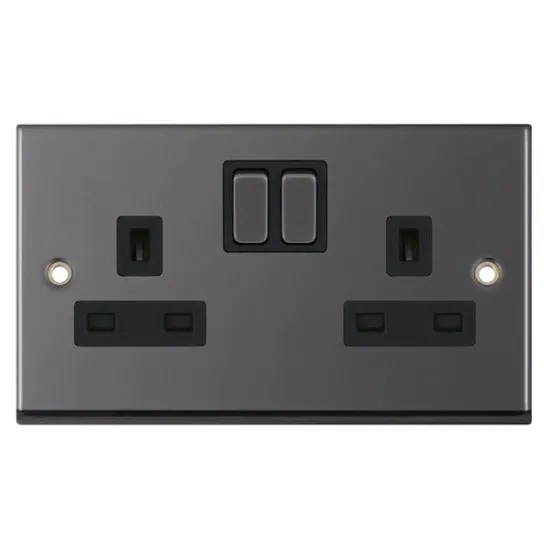 Black Nickel & Black Insert Double 2 Gang Switched Socket 13A