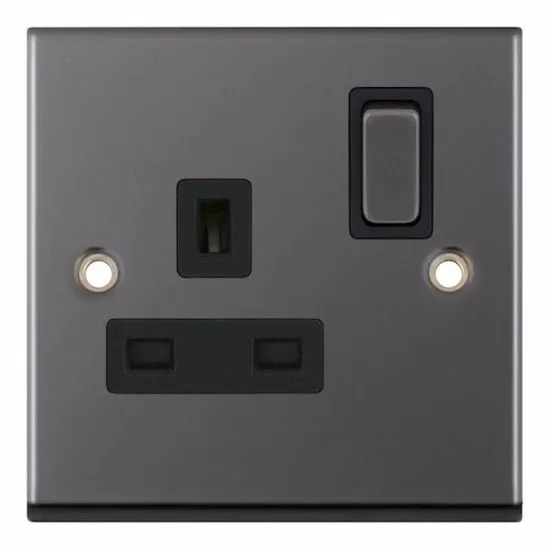 Black Nickel Black Insert Single 1 Gang Switched Socket 13A