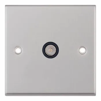 Satin Chrome & Black Insert 1 Gang TV/FM Co-Axial Aerial Socket Outlet
