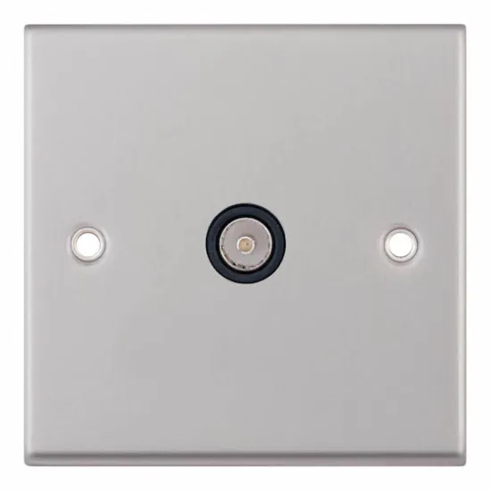 Satin Chrome & Black Insert 1 Gang TV/FM Co-Axial Aerial Socket Outlet