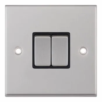 Satin Chrome Black Insert 2 Gang 2 Way Switch 