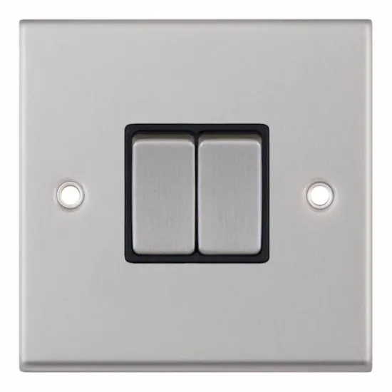 Satin Chrome Black Insert 2 Gang 2 Way Switch