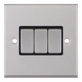 Satin Chrome Black Insert 3 Gang 2 Way Switch 