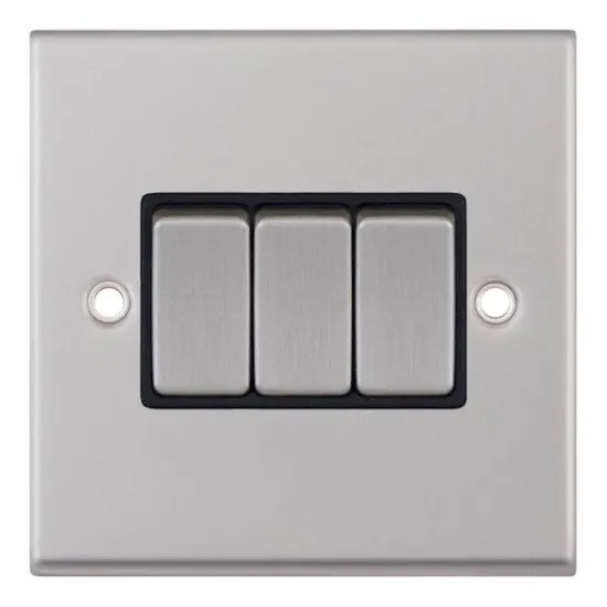 Satin Chrome Black Insert 3 Gang 2 Way Switch