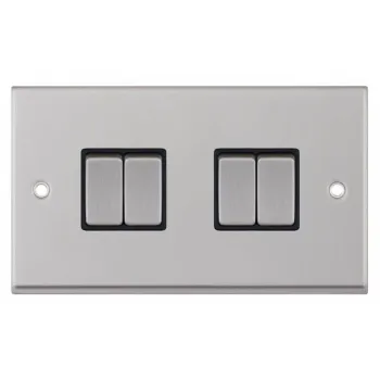 Satin Chrome Black Insert 4 Gang 2 Way Switch 