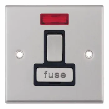 Satin Chrome & Black Insert DP Switched Fused Connection Unit & Neon 13A