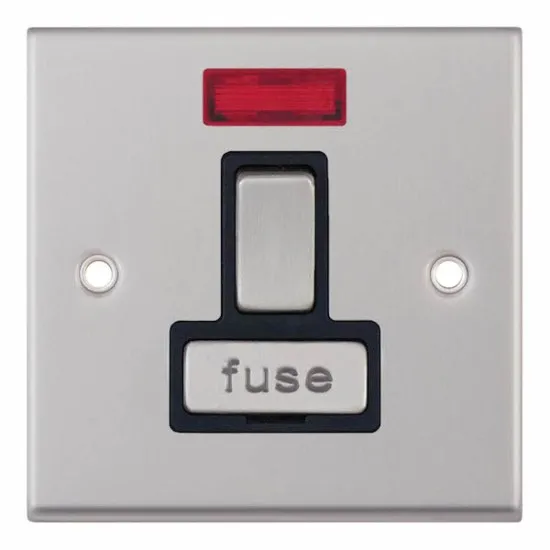 Satin Chrome & Black Insert DP Switched Fused Connection Unit & Neon 13A