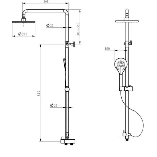 Overhead Rain Shower Riser Rail Kit