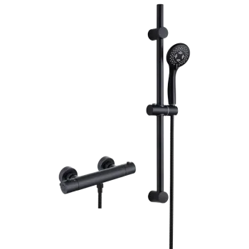 Gem Thermostatic Bar Mixer With Shower Rail Kit Black