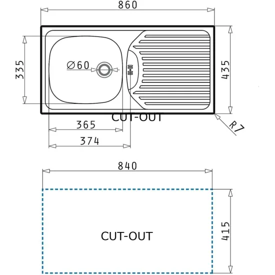 Linen Stainless Steel Sink and Waste Kit 860mm x 435mm ( CA1 )