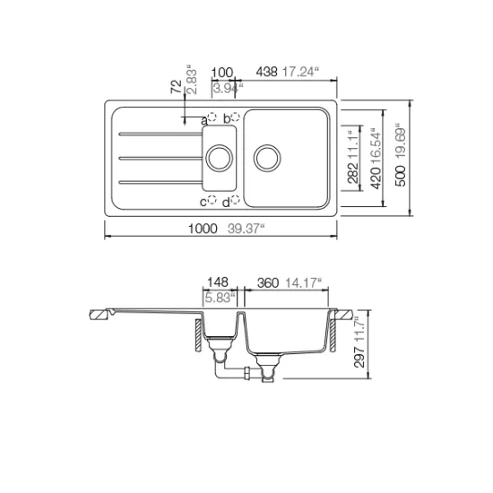 Asphalt Formhaus Kitchen Sink 1000mm x 500mm