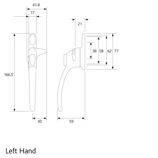 Cockspur Window Handle Left Hand 2019 Onwards